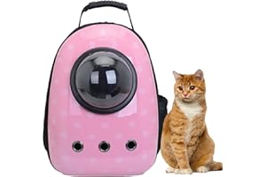 MYKOMI Pet Travel Carrier, Cat Dog Dome Space Capsule Bubble Backpack, Portable Waterproof Breathable Knapsack for Hiking, Traveling (pink)