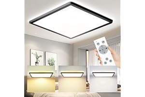 MLOQI Lampa sufitowa LED, ściemniana, z pilotem zdalnego sterowania (2700 K-6500 K), 24 W, 2200 LM, IP44, płaska, do salonu, sypialni, kuchni, korytarza, na balkon, Lampy wiszące (Czarny)