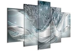 murando - Quadro Astratto Fiori 100x50 cm 5 Pezzi Stampa su tela in TNT XXL Immagini Moderni Murale Fotografia Grafica Decorazione da Parete Quadri Componibili Soffione blu grigio