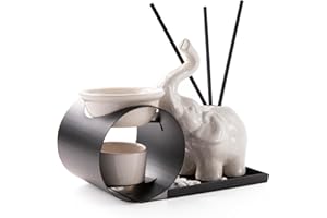 Myga Elephant Oil Burner & Reed Diffuser - Ceramic Wax Melt Burner for Essential Oils & Fragrance Melts - Home Décor for Aromatherapy, Meditation, Stress Relief, Relaxation and Mindfulness Gift