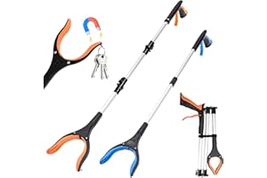 Ezkamfort 33"&43" Litter Pickers, Foldable Reaching Aids for Disabled & Elderly with 360°Rotating Head and Magnetic Claw Litter Pickers for Adults, Multipurpose Grabber Stick- 2 Pack