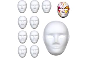 Omevett 10 Pcs White Paper Masks DIY Unpainted Full Face Masquerade Mask Pulp Blank Hand Painted Mask for Carnival Cosplay Halloween Dance Party