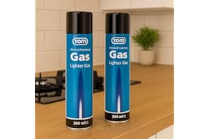 TOM 2 x Feuerzeuggas 300 ml Kartusche zum nachfüllen für Feuerzeug, Flambierbrenner, Sturmfeuerzeug, Stabfeuerzeug & Co. – mit 6 x Adapter – Lighter Gas –Nachfüllgas Blau