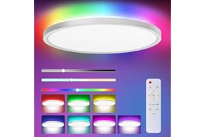 CGSGDK Plafoniera LED con telecomando, 24W 3000K-6000K dimmerabile, plafoniera impermeabile IP54, con retroilluminazione 7 RGB, adatta per bagni, cucine, lobby, camere da letto, camere per bambini