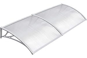 POPAMAZING Yaheetech Front Door Canopy, Door Porch Canopy, Rain Cover Awning Shelter Outdoor Roof Shade Patio, White, 240 x 76 x 23 cm