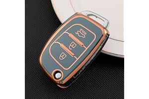 LINGXIYA Key Fob Cover Protector Fits for Hyundai i10 i20 i30 ix20 ix35 i40 Tucson Accent, 3 Buttons Flip Remote Key Case Holder Skin Jacket(Blue)