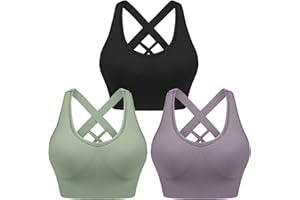 Leversic Sujetador Deportivo de Iimpacto Medio para Mujer Sin Aros con Relleno Extraíble con Espalda Cruzada para Yoga