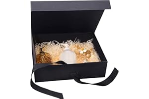 BOOAEE Boite cadeau Bowknot (21x17x7cm), Boite Cadeau Magnétique, Boite Magnetique Boîte Cadeau Avec Couvercle, Boîte de Cadeau Rectangulaire pour l'anniversaire,le Mariage,Boite cadeau Sint-Valentin (Noir)
