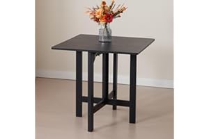 chairus Folding Tables Wood Portable Dining Tables for Small Spaces Square Side Table for Living Room (Black)