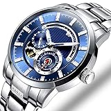 YZPNSSB Luxus herrenuhr quarzuhr Hohle leuchtende Edelstahl herrenuhr wasserdicht Mode Sport Casual multifunktions Uhr (Farbe : Blau)