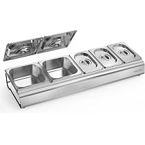 Stazione Portacondimenti Per Pizza In Acciaio Inox 304 – 6 Contenitori Con Coperchi, Fissaggio A Morsetto