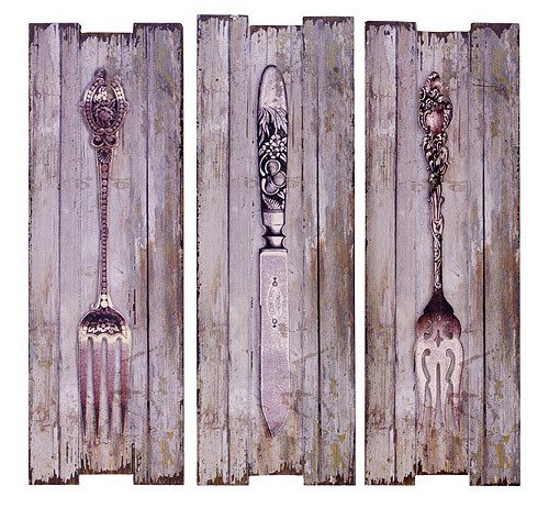 Nostalgie Wandbild "Besteck" Holzschild 3-teilig Antik-Stil 60cm