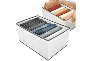 EASEVE 2 Pack Wardrobe Closet Organiser and Storage for Clothes - 7 Grids Foldable Drawer Dividers Organizer for Jeans | Trousers | Shirts | Pants, Stackable Clothing Storage Boxes