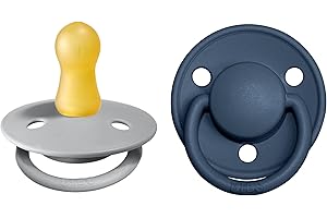 BIBS De Lux Paquete de 2 chupetes. Libre de BPA, Tetina redonda. Látex natural, Talla 1 (0-6 meses), Cloud/Steel Blue