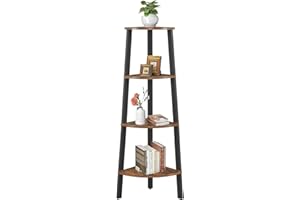 BIPOCKE Corner Shelf Unit, 4-Tier Ladder Shelf for Living Room, Corner Tables for Hallway, Bookshelf or Plant Stand, Bookcase Shelving Rustic Industrial Accent Furniture (Brown+Black)