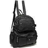 Women's Black Soft Washed Leather Multi-Eyed Quality Backpack