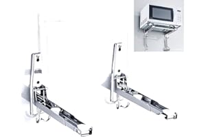 AWADUO Edelstahl Mikrowellenherd Rack, Retrackable Faltbare Mikrowelle Wall Mounted Ständer Halter Rack Bracket mit zwei Haken