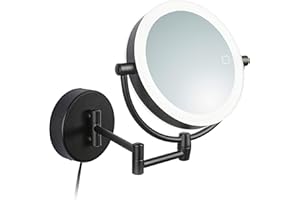 ‎LIBARO Libaro LED Kosmetikspiegel Modena Vergrößerungsspiegel 360° Schminkspiegel mit Wandmontage und Dimmerfunktion (Schwarz 5X / 10x)