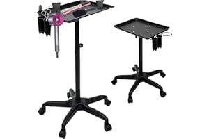KUMUJ Arbeitswagen Friseurwagen, Salon Trolleys Barber Trolley Verstellbare Höhe, Aluminiumwagen Beauty Trolley mit Scrollrad, Professioneller Schönheitssalon Tray Cart Tool Holder (Schwarz)