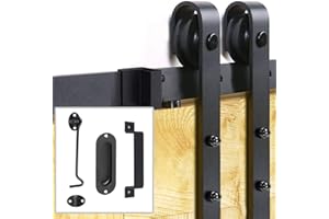 Signstek 6.6FT/200CM Sliding Barn Door Kit for Internal Wooden Sliding Door Wardrobe Track with Door Hook and 2 Handles - for Interior Hardware Doors Black (J Shape Hanger)
