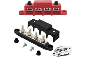 Menibeuty Bornier 12v, 2pcs Bloc de Distribution D'alimentation 12V-24V DC BusBar 250A Barres de Distribution D'énergie avec 4 x M8 Boulons de Borne pour Voiture Camion Bateau Rouge Noir