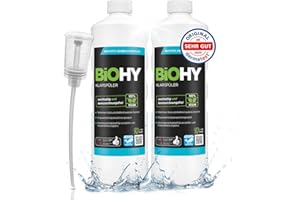 BiOHY Produit de rinçage (2 x 1l Bouteille) + Distributeur | Convient à Tous Les Lave-Vaisselle, pour Une Brillance imbattable des Verres et de la Vaisselle sans Taches d'eau (Klarspüler)