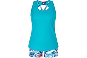 Hanna Nikole Tankini for Women’s Plus Size 3 Pieces Boyshorts Stretchy Tummy Control Bikini Top Vest
