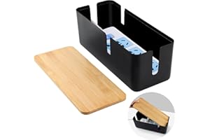 VFANDV Caja de Almacenamiento para Cables con Tapa de Bambú, Caja Organizadora para Ocultar Cables Organiza el Cableado del Ordenador y los Cables Sueltos (Negro)