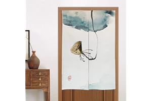Liveinu Linen Rideau De Porte Japonais Noren Rideau Japonais Noren avec Barre Extensible Tension Fenêtre Rideaux Panneau Tenture Tapisserie Décoration 85x170cm Style 17