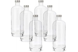 BrandPrint - Artemide Set di 6 Bottiglie in Vetro da 1 Litro - Tappo a Vite Rivestito in Alluminio - Senza BPA - Per Bevande Acqua e Succhi - Facile Pulizia e Riempimento, Trasparente, 1000 ml, Vetro