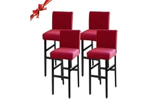Jaotto Coprisgabelli Cucina con Schienale 4 Pezzi,Fodere Coprisedia Elasticizzati con Schienale Basso Universale,Copertura per Sgabello Alto Quadrato per Bar Caffettiere Bancone(Rosso,4 Pezzi)