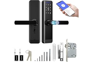 AVATTO Smart WiFi Fingerabdruck Türschloss mit Sprachnavigation (Sprachen von 9 Ländern), Elektronisches Türschloss, Einsteckschloss, Zahlencode, Fingerabdruck, 2 Schlüssel, 2 IC-Karte