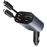 UNBREAKcable 120W 4 in 1 Retractable Car Charger,Car Phone Charger, Retractable Cables & 2 USB Ports Car Adapter for Android 