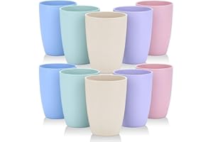 Hikrxya 10 Pièces Gobelets Plastique Réutilisables, 350ml Verre Réutilisable en Plastique 5 Couleurs Durable Tasse pour Enfants, Pique-Nique, Camping, Voyages, Cuisine