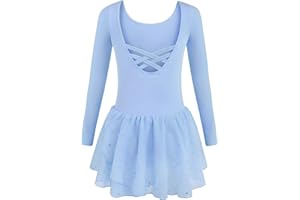 Arshiner Robes de ballet pour fille à manches longues en coton à paillettes Robe de danse Ballet pour enfant Maillot de ballet avec jupe en tulle