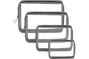 Natuce 4 Piezas Bolsas Portátil de Maquillaje de PVC,Bolsas de Aseo Transparente,Mujer Bolsa de Cosmético Organizador,Neceseres de Viaje Unisexo para Cosméticos Viajes Baño,Multi-tamaños