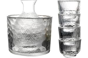 TAMUME Vaso Sake Set de 6 Piezas, 300ml Botella de Sake y 4 Copas de Sake (40ml Cada uno), Conjunto de Copas de Vino para Servicio de Sake Frío/Caliente, Juego de Sake Japonés
