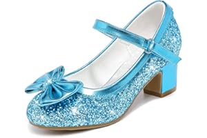 LAURMOSA Princess Shoes Girls Party Shoes Kids High Heels with Bow Mary Janes Sparkly Flower Girl Shoes for Toddler Little Big Kids Wedding Birthday Prom Dress Up
