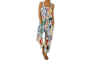 Kobilee Tuta Intera Donna Elegante Lunga Overall Estiva Tuta Intera Larghe Casual Pantaloni Larghi Jumpsuit Cotone Playsuit Monopezzi e Tutine Curvy Salopette Oversize Lino