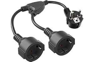 DYNOPULS Extension Cable with Plug, Protective Contact AC-Schuko Plastic Cable with 2-Way Sockets, Double Plug for Socket IP20 for Home, Office, Outdoor, 3 x 1.5 mm², up to 250 V/16 A, Black
