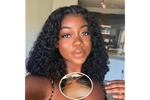 FEIBIN Perruque Femme Naturelle Lace Bob 4x4 Perruque Sans Colle Pré-cut Cheveux Humains Glueless Bob Wig Pre Plucked Deep Curly Lace Bob Wear to Go Perruques 10 Pouces