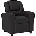HOMCOM Children Recliner, PU Leather Kids Chair, Toddler Armchair with Adjustable Backrest & Footrest, Padded Headrest, Cup Holder, for Boys Girls, Black