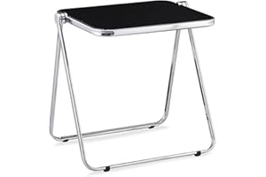KAIHAOWIN Folding TV Tray Table Clear Acrylic Foldable Desk No Assembly Required Tiny Home Office Side Table Small Computer Desk for Small Spaces - Black