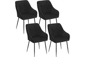 Klihome Dining Chair Set of 4, Velvet Upholstered Chair with Backrest, Metal Legs, for Dining Room, Living Room, Bedroom, Black, K0012EZS-4-UK