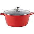 SQ Professional NEA Die-Cast Aluminium Stockpot with 3-Layer Non-Stick Coating Stew Pots Induction Casserole Pan Tempered Glass Lid with Steam Vent