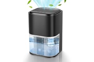 Gerbala Osuszacz powietrza, 2 l elektryczny osuszacz powietrza z 7 kolorowymi diodami LED i automatycznym wyłącznikiem, pochłaniacz wilgoci, cichy osuszacz do domu, łazienki, sypialni (czarny)