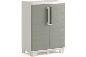 ‎KETER Keter Wood Grain Kunststoffschrank, niedrig, beige, 68 x 39 x 97 cm, inklusive 1 verstellbaren Einlegeboden, für drinnen und draußen geeignet, uv-beständig