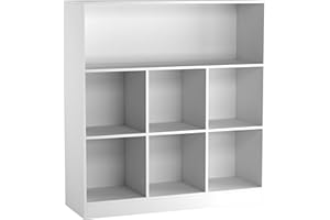 URBNLIVING Wide Wooden 7 Cube Bookcase Storage Unit (White, Wide)