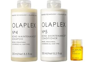 Wash and Shine Hair Kit de Olaplex: Nº.4, 5 y 7. Set de champú y acondicionador para limpiar, hidratar y controlar el encrespamiento hasta 72 horas, Bonding Oil para dar brillo y proteger. Para todo