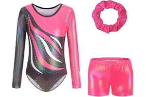 Kiscorpse Gymnastics Leotards for Girls Gradient Sparkly Ballet Leotards Athletic Dancewear Long Sleeve/Sleeveless Sparkle Leotard Dancing for 5-12 Years